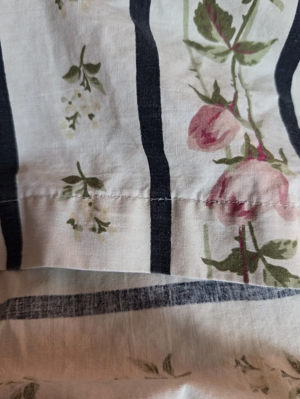 Vintage Ralph Lauren Floral Stripe Cotton Flat Sheet in White and Pink